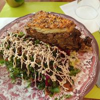Veggie pie and salad. at Maison Sukoon in Paris