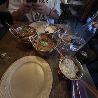 On the left the chickpea vegan dish, on the right the vegan mushroom & pea dish. Complimentary rice. All so delicious!   at Mantra in Oslo