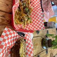 Chili cheez fries and Rueben sandwich with mustard instead of 1000 Island. Fabulous!!  at Tree Hugger Plant-Based Kitchen in Kansas City