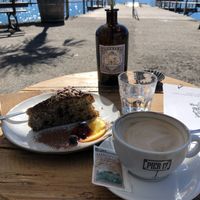 Chocolate nut cake with oatmilk cappuccino   at Pier 17 in Oberhofen