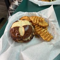 superbad burger with fries   at Twisted Plants in Cudahy