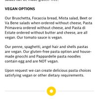 Vegan options  at Va Bene Caffe in Duluth