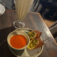 Potato pan roll and coffee coconut slushy   at Lankan Filling Station in Sydney