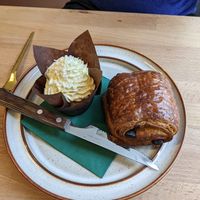 Passion muffin and chocolate croissant at Cafe Harepus in Aarhus