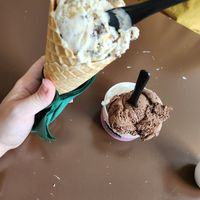 My cone has the caramel and the coffee caramel. The tube has vanilla and chocolate at Cafe Harepus in Aarhus