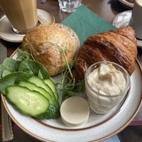 Croissant and bolle with hummus   at Cafe Harepus in Aarhus