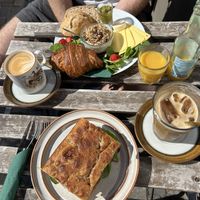 Big breakfast plate with pesto and vegan cheese & “delle” sandwich  at Cafe Harepus in Aarhus