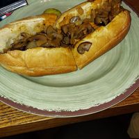 Mushroom steak with vegan cheese at Union Jack's Olde Congo Hotel in Barto