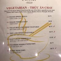 Veggie Menu at Viet Cuisine in Huntsville