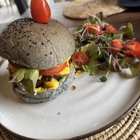 Teriyaki Burger with greens  at Annie in Koh Samui