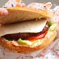 One of Gopal´s burgers.  at Gopal - Vegan Deli in Barcelona