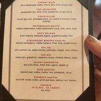 Cocktail menu  at West On Centre in Boston