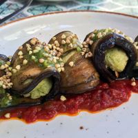 Aubergine rolls with cashew ricotta and pesto #Veganuary at Zer0 in Manacor