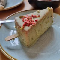 Pistachio cheesecake at Moltto Coffee in Riga