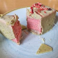 Pistachio cheesecake inside at Moltto Coffee in Riga