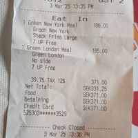 Receipt at Bastard Burgers - Södra Larmgatan in Gothenburg