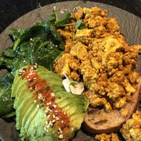 Tofu scrambled with avocado on sourdough bread  at Lilith Coffee in Rotterdam