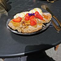 Vegan Pancakes with vegan cream and fruits at Lilith Coffee in Rotterdam