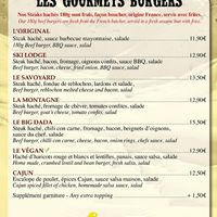 Burger menu at Pub Le Ski Lodge in La Tania