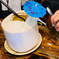 Young fresh delicious coconut at Ong Tao Vegan in Frankfurt