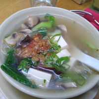 Silken tofu soup with mushrooms at Ong Tao Vegan in Frankfurt