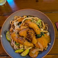 Udon noodles with konjak shrimps at Ong Tao Vegan in Frankfurt
