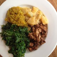 Choose 5: Kale, Tofu, African Potatoes. Yum! at Fire & Spice Vegan Restaurant - Sisson Ave in Hartford