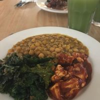 BBQ tofu, greens, and chickpeas - yum! at Fire & Spice Vegan Restaurant - Sisson Ave in Hartford