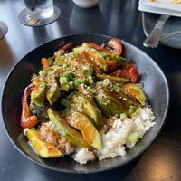 Katsu bowl with fresh avocado sub for chicken  at Tamarack Tap Room in Woodbury