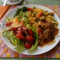 Tofu rice and lentils meatballs at Sabor Superior in Alges