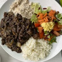 Brazilian plate with beans and seitan  at Sabor Superior in Alges