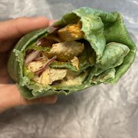 Vegan buffalo chick’n wrap   at Yorgo's Bageldashery in Norfolk