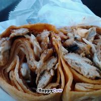 Vegan BBQ Chicken and cold slaw in a sundried tomato wrap! real delicious at Yorgo's Bageldashery in Norfolk