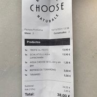 Receipt  at Choose in Madrid