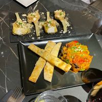 Starters: the focaccia with roasted veggies was great  at Choose in Madrid