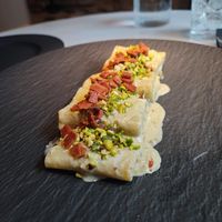 Pasta con salsa de pistacho y bacon at Choose in Madrid