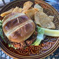 Vegan black bean burger  at Ivy's Bohemia House in Chesterton