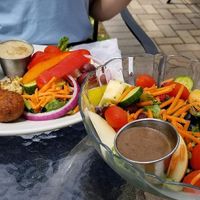 Falafel and hummus appetizer with Nonnie fruit salad at Ivy's Bohemia House in Chesterton