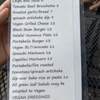 Menu at Ivy's Bohemia House in Chesterton