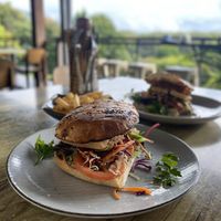 The tofu burger is the only decent vegan option  at Nourish Cafe & Grocer in Valla Beach