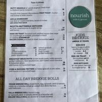 Breakfast menu  at Nourish Cafe & Grocer in Valla Beach
