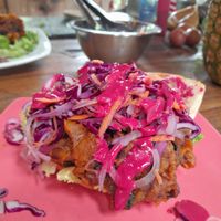 Jackfruit burger at Secret Garden in Mompiche