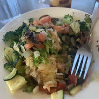 Garden goulash w/o eggs, cheese, or butter! Top with salt and pepper and hot sauce if you want. at Little Euro in Spokane Valley