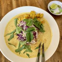 Laksa! Mock chicken was awesome 🤩   at Alam Green Lotus in Ubud