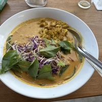Laksa green lotus soup, so so, big portion  at Alam Green Lotus in Ubud