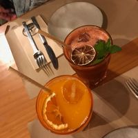 Orange juice & watermelon and red fruits juice at Habitat in Leiria