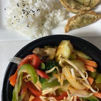 Thai Hot Pot with Vegetables + Tofu. Side of vegetable gyozas and steamed rice. at Ito in Florence