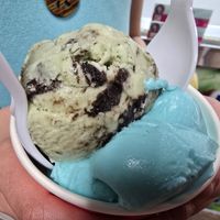 Blue moon and mint oreo at Big River Scoop Ice Cream in Bemidji