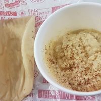 Hummus with pita bread at The Halal Guys in Jakarta