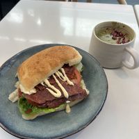 Vegan BLT and matcha latte  at BARE - Bites Bowls & Brews in Bowral